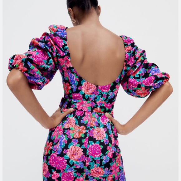 BLOGGERS FAVE NWOT ZARA Purple Pink Sheath Dress with Puff Sleeves - Picture 6 of 16